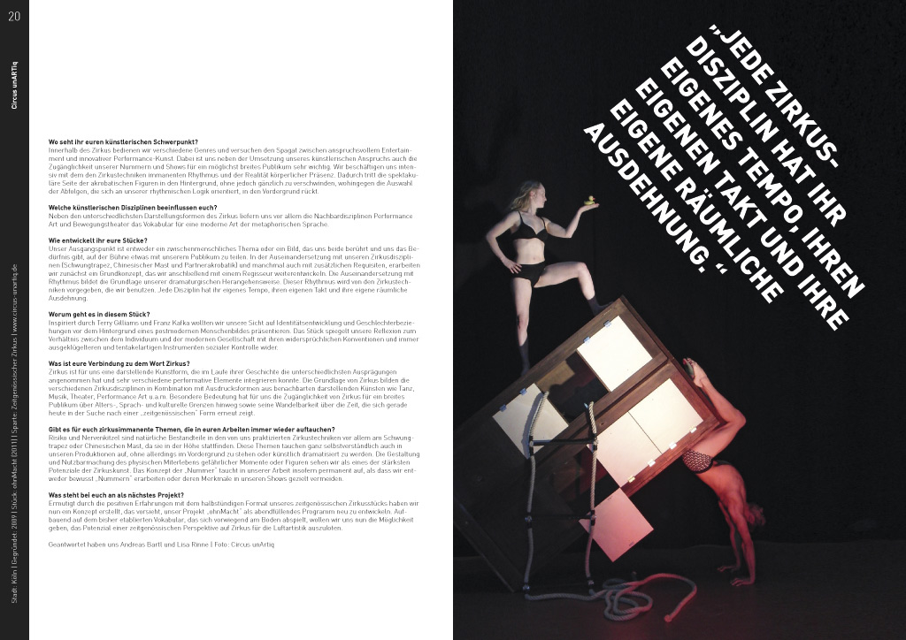 Doppelseite aus Magazin Initiative Neuer Zirkus